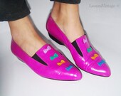 cute 80s real leather pink purple flats with lots of bow bows barbie like