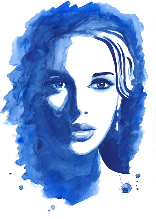 Original Watercolor Illustration Portrait Woman Modern Art Painting Wall Art titled Forget Me Not