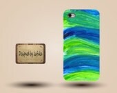 Iphone case, Iphone 4 case, Iphone 4s case, Iphone 5 case, unique handmade hard Plastic case, green blue  stripe,  geometric   P series 340