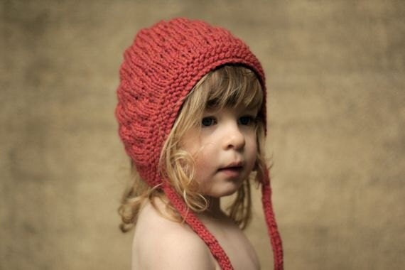 Bumpy Bonnet, Watermelon, Toddler Size. Handmade, Vintage-Inspired Woollen Hat