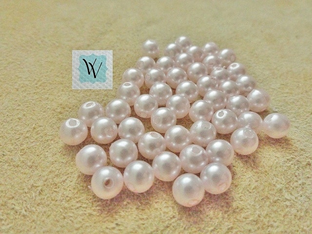 Pale Pink Faux Pearl Beads, Vintage Bead Destash, Jewelry Craft Supply