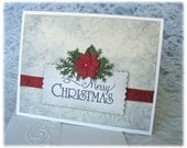 Set of 3 - Handmade MERRY CHRISTMAS Cards with stunning red 3D poinsettia