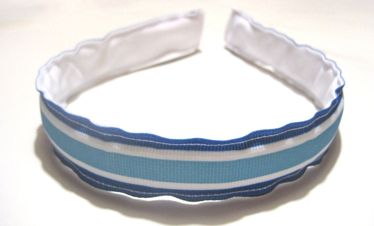 Preppy Headband- CuteTeal Blue Stripe Grosgrain Ribbon