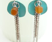 Dangle Earings - Pastel Green Orange Bead Earrings - Handmade Jewelry