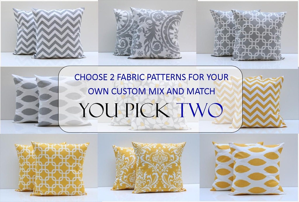 16" Pillow Covers Yellow COMBO Zig Zag Pillow Chevron Pillow Greek Key Pillow 16x16 PICK 2