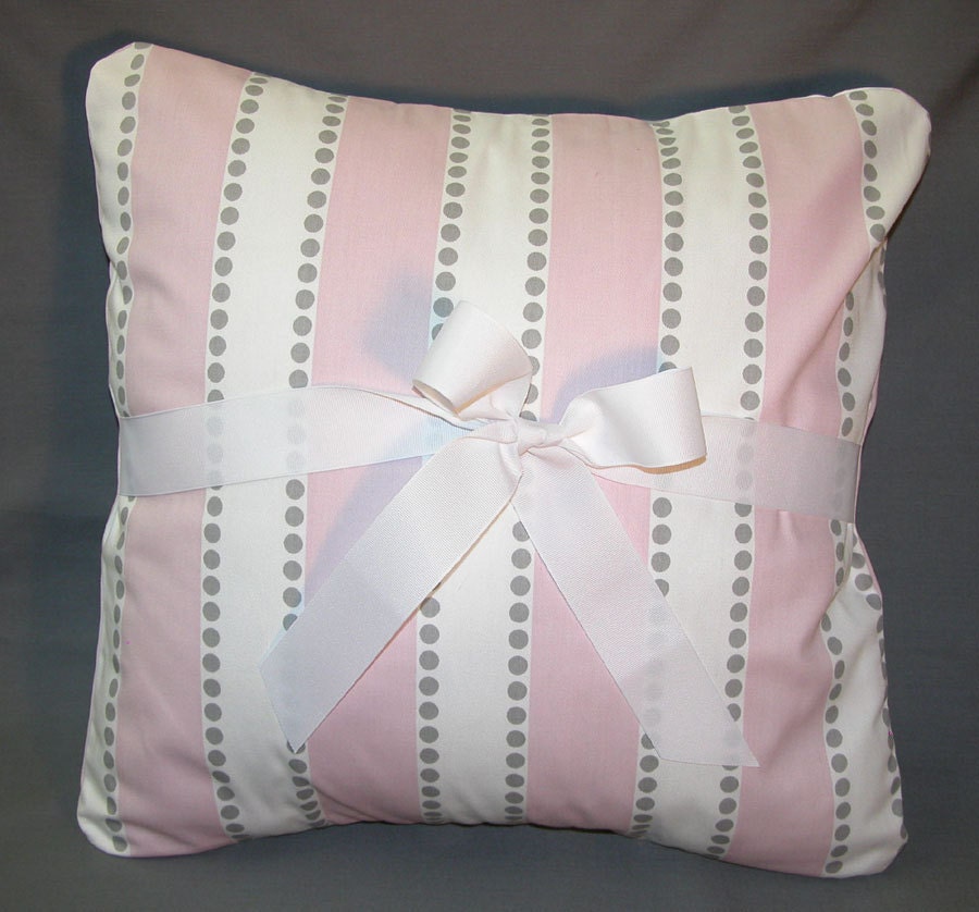 Accent Pillow Pink/White Twill LULU STRIPE RIBBON  Bow