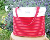 Medium Tote Bag / Handbag - Traditional Japanese Fabric in Red Stripes