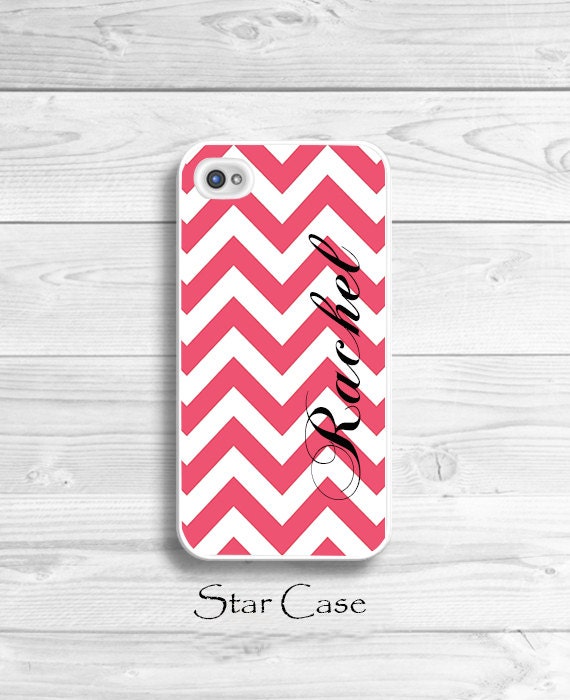 Personalized iPhone 4/ 4s and 5 Case - Hot Pink Chevron iPhone Hard Case- Cell Phone Cover with Black Name- Chrismas Gift For Her