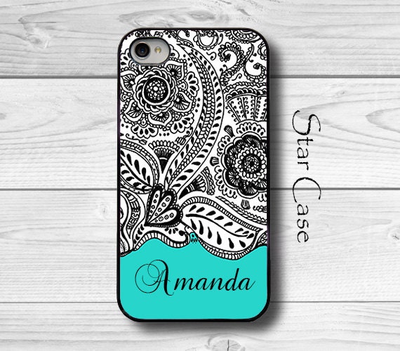 Personalized iPhone 4/ 4s and 5 Case - Thai Pattern With Name Turquoise - iPhone Hard Case- Cell Phone Cover - Valentines Day Gift