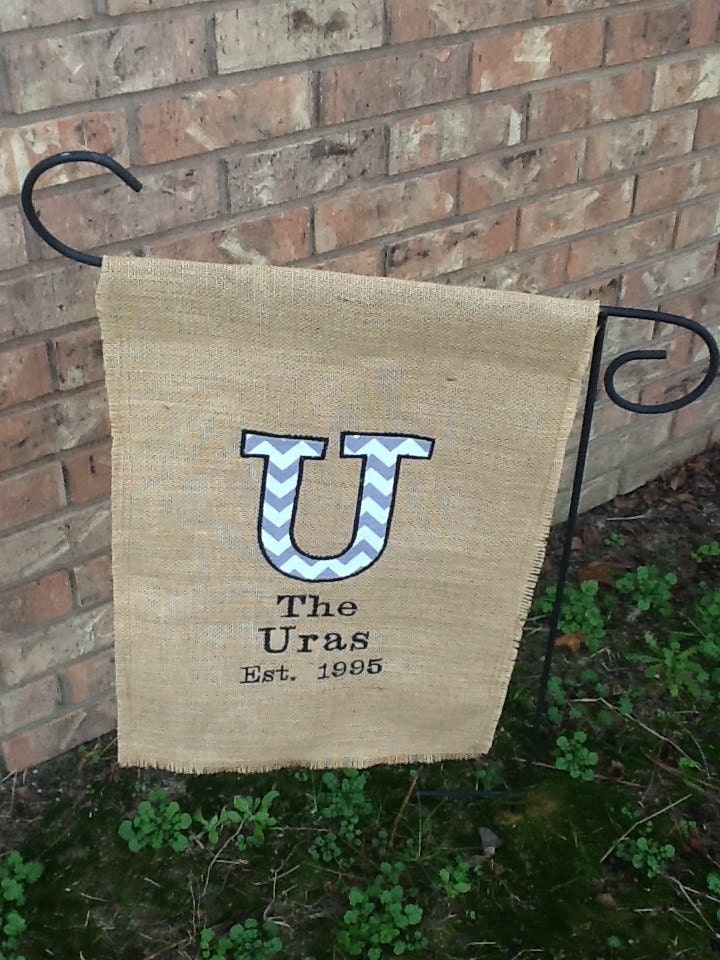 Outdoor Garden Flag with Appliqued Letter and Embroidered Information