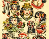 Traditional Tattoo Flash Print 2011 Girls Flapper 13" x 19"