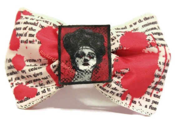 Gothic Lolita Bow - Blood Spattered Newspaper Horror Clip - Neo Victorian, Spooky, Macabre, Morbid, OOAK, Big Hair Clip, Halloween