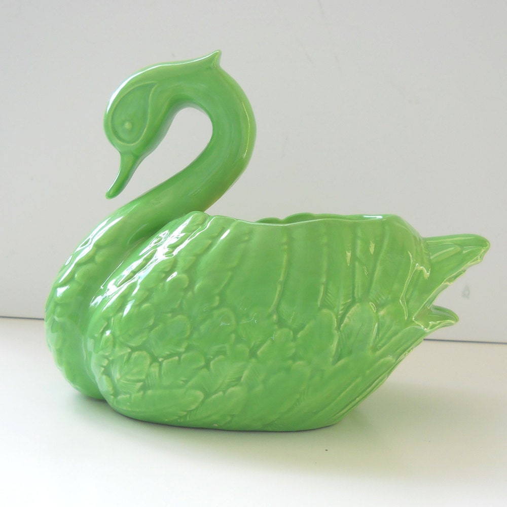 Retro Swan Planter Ceramic Flower Pot in Seafoam Green