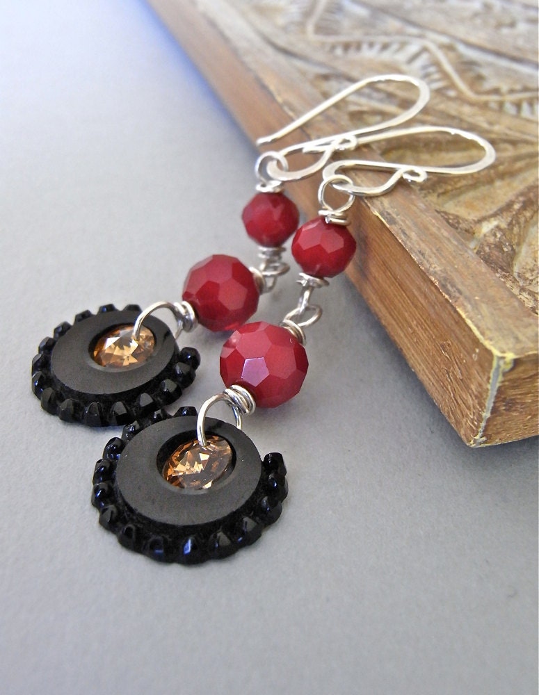On Sale - Earrings - vintage French glass, vintage crystal, sterling silver - Rive Gauche