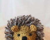 Little knitted hedgehog in honey and tweed, stuffed wool toy