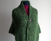 Custom Hand Knit  Prayer Meditation Comfort Shawl, Scarf, Wrap, Triangular, Grass Green, Soft Acrylic, Bed Jacket, FREE SHIPPING