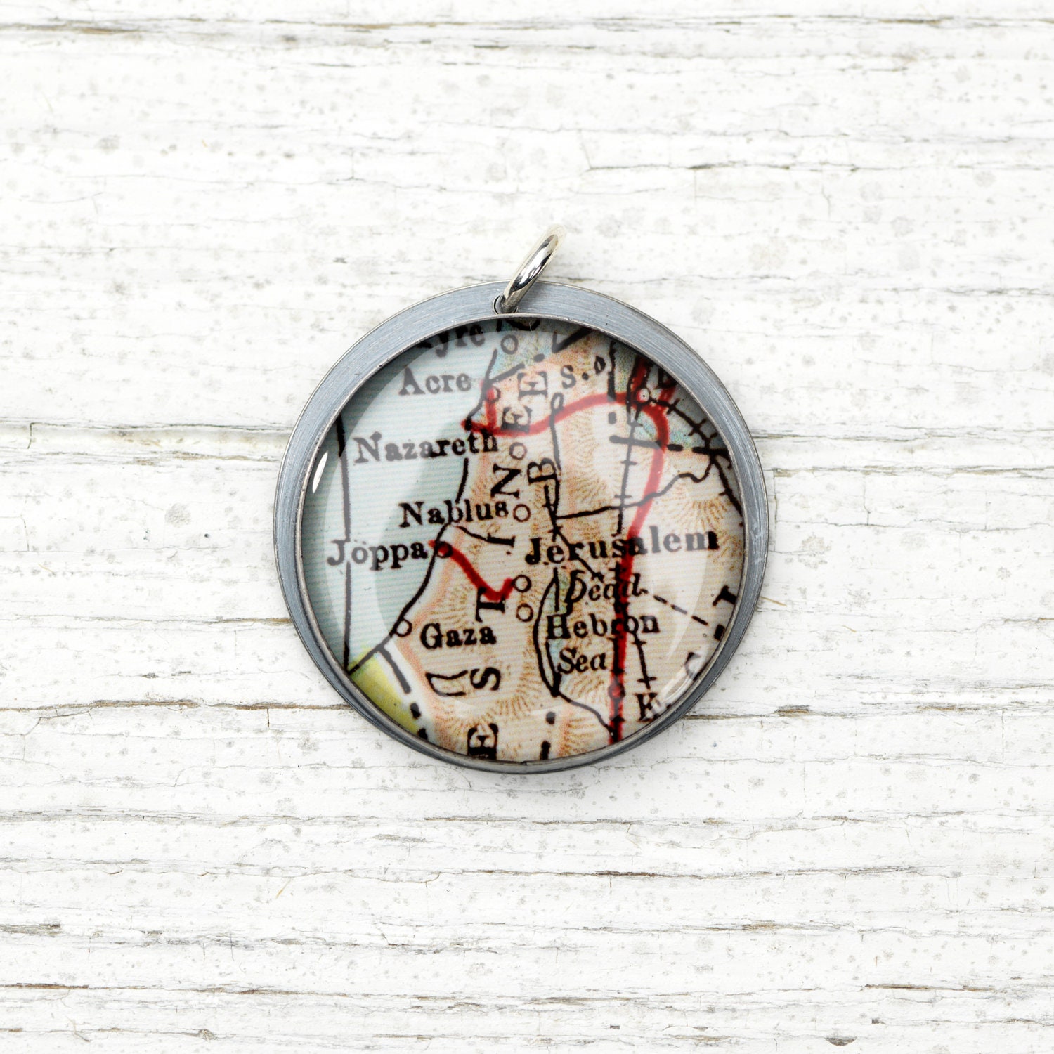 Jerusalem - Vintage Map Pendant in Handmade Sterling Setting