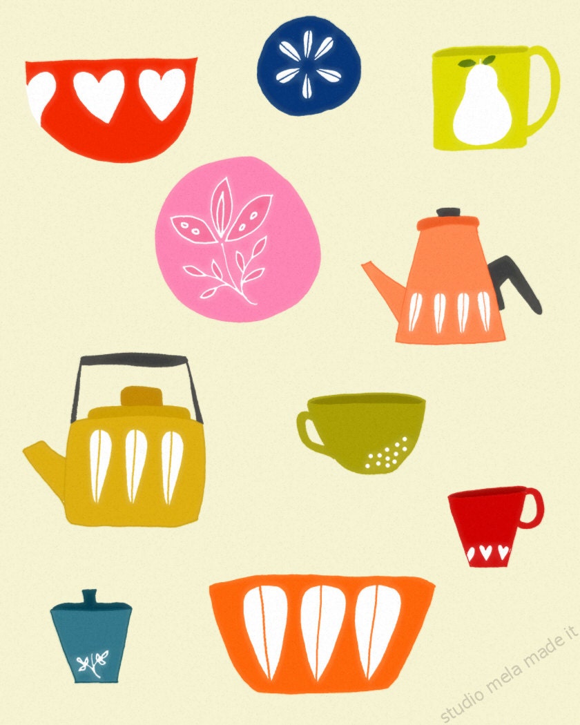 digital print, cathrineholm poster art, kitchen, art print, poster, mid century, kitchen illustration, coffee tea drawing - OLD SCHOOL