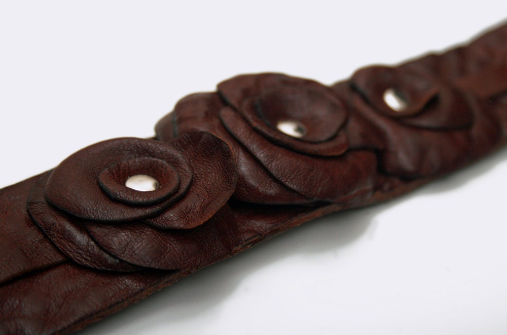 Autumn Rose Leather Cuff - Choice of Color Leather and Hardware - Part of the Rosa Collection of Leather Accessories
