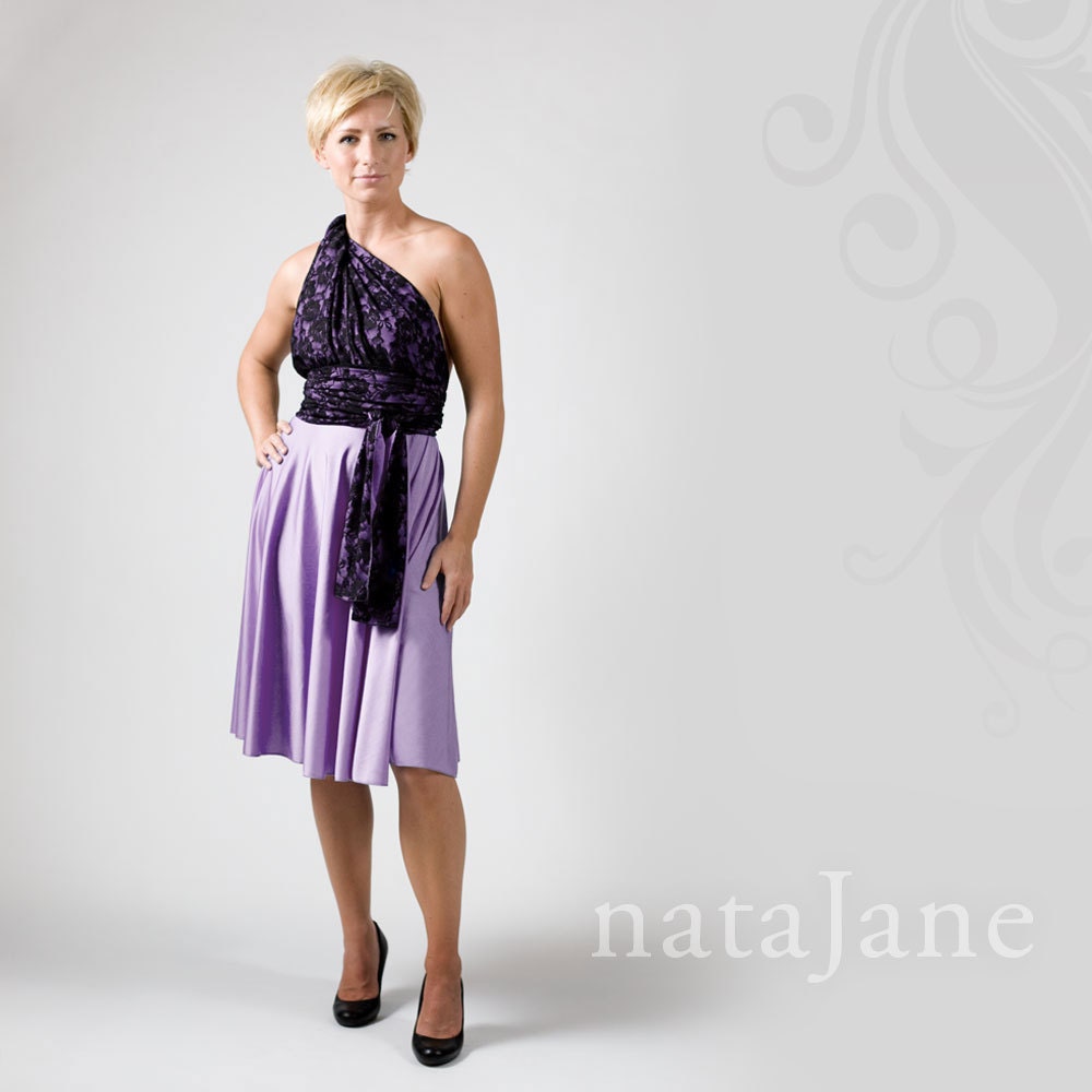 Vintage inspired Coda wrap dress with lace bodice, tea length