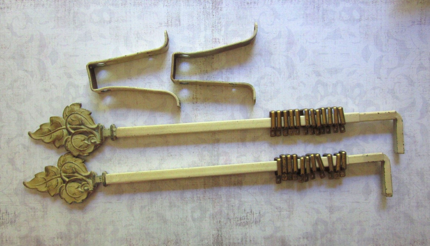 Pair of Vintage Painted Swing Arm Curtain Rods and Hangers