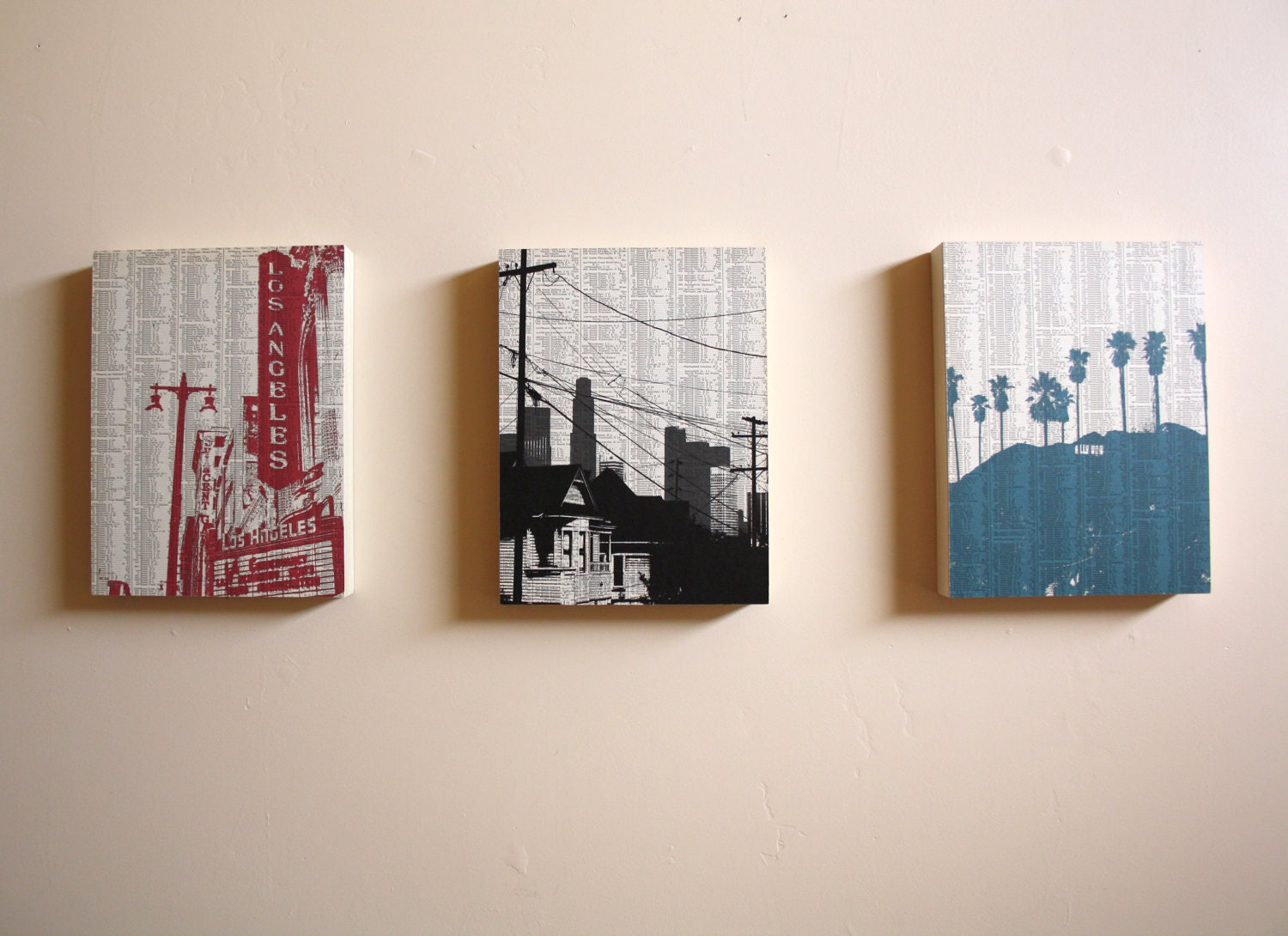 Los Angeles - Large set of 3 Dark City Series Prints - California - Hollywood