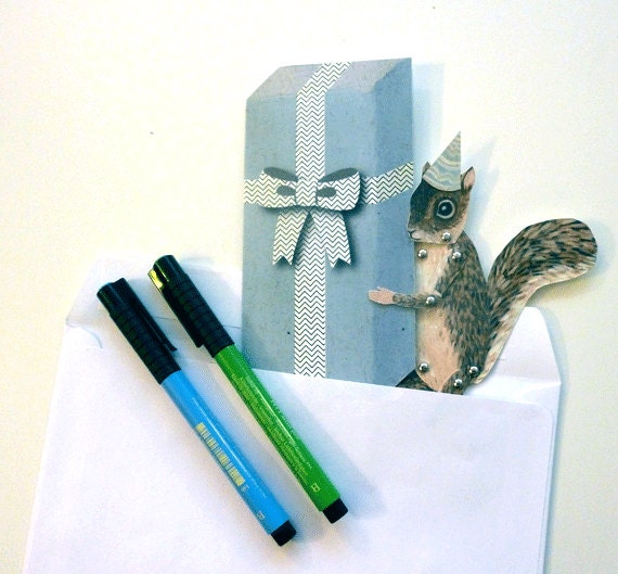 DIY Birthday Squirrel Card Printable PDF Paper Puppet for Children, for Paper Play, Unique Fun, Blue, Brown, White, Gift