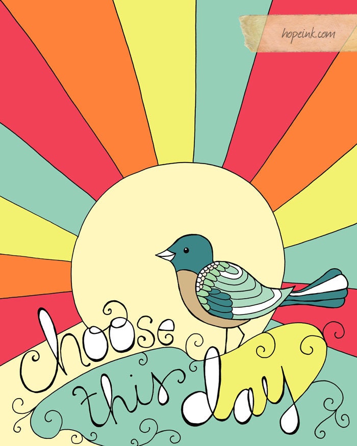 Choose This Day, Scripture Art Print, Retro Bird Illustration (16x20)