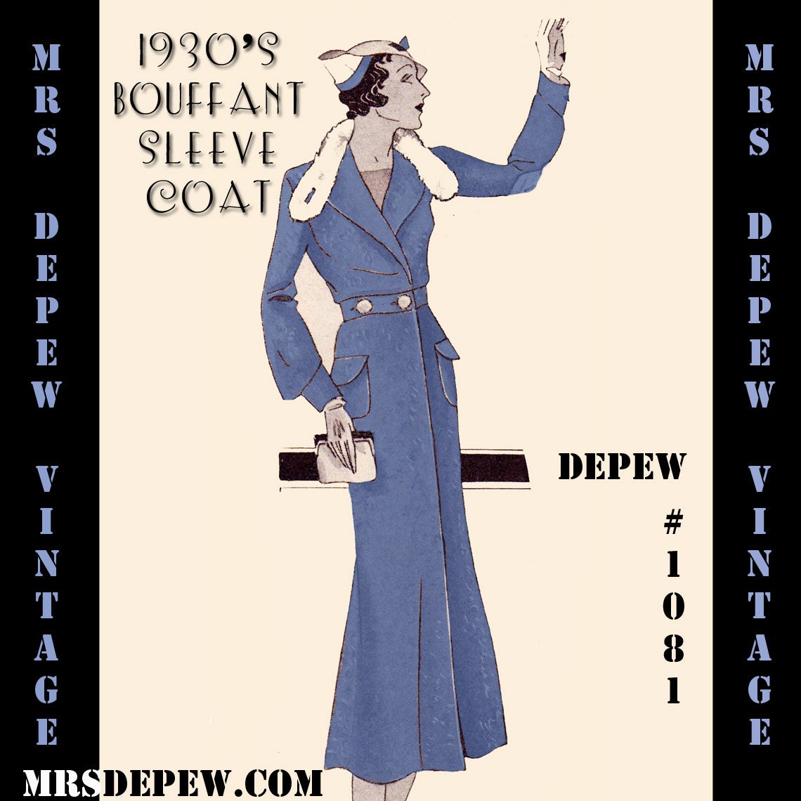 Vintage Sewing Pattern 1930's Coat with Fur Trim in Any Size Depew 1081 - A Draft at Home Pattern -INSTANT DOWNLOAD-