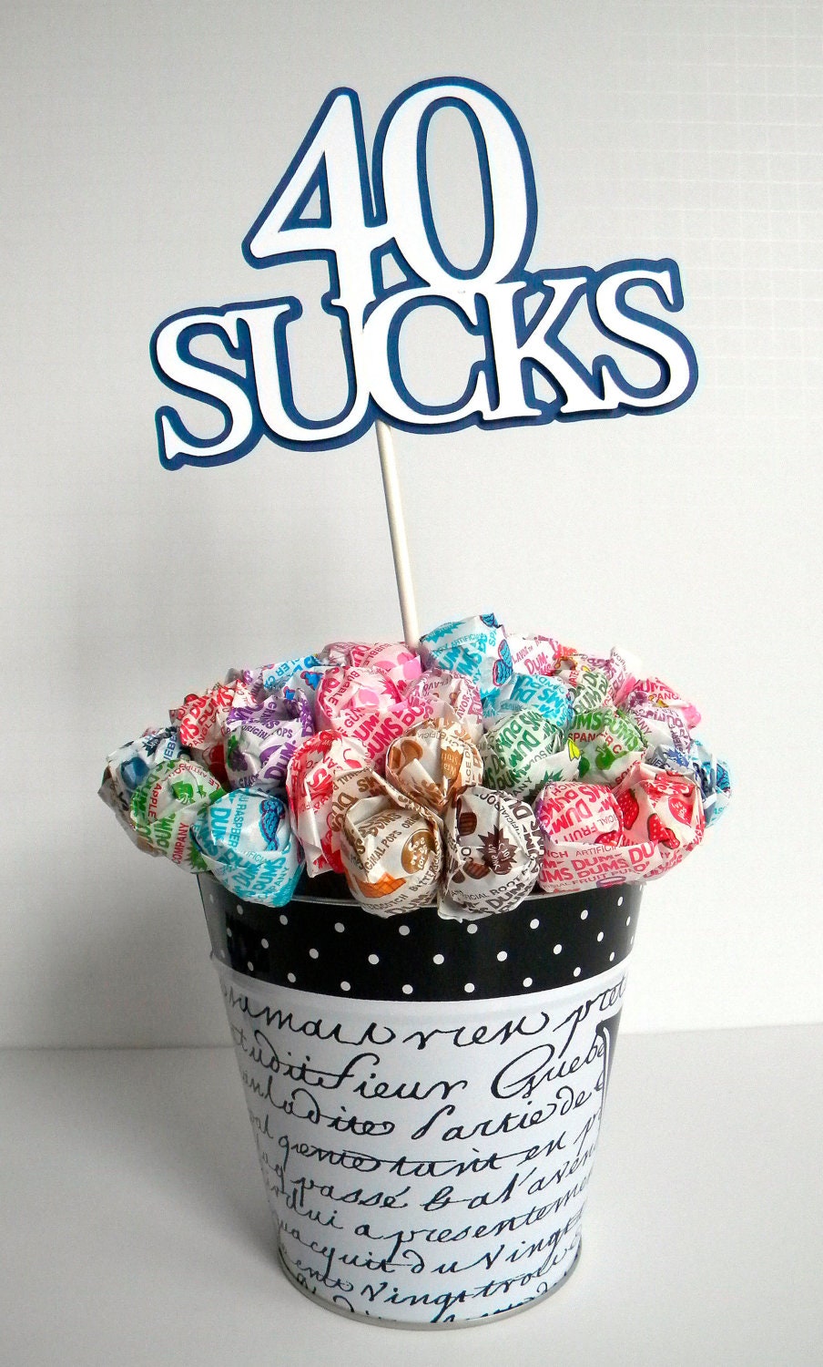 40th Birthday Lollipop Bouquet or Cake Topper - 40 Sucks, Blue and White Il_570xn
