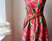 Beautiful Pink and Green Watermelon Dress // Boho 50s Inspired Dress / Handmade / Choose Your Size