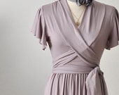 Lilac Maxi Wrap Dress,  Bridesmaid , Evening Dress . Short Ruffled Sleeves , Custom Dress, Express shipping
