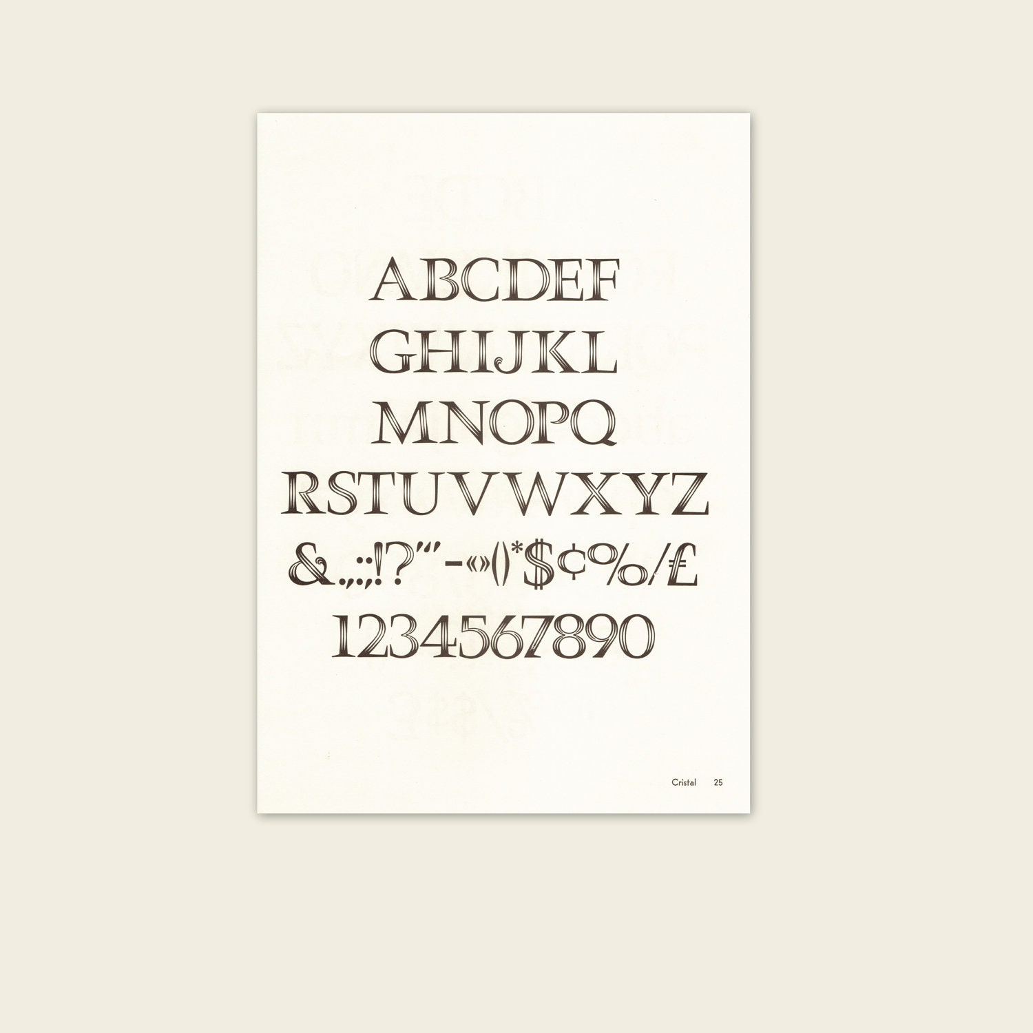 Vintage 1970s Alphabet Typography Print in Black and Cream. 8" x 10". Cristal Font. Text, Nursery, Cursive, Script, Calligraphy. (No. 588)
