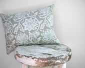 White passion flower on warm gray linen home decor cottage chic lumbar pillow case - giardino