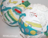 Organic Fabric Baby Ball with Chenille and a Rattle - Hot Rod Cars, Bicycles, Scooters, and Campers - Small Size