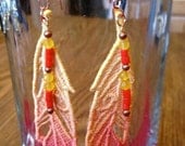 Feather Lace Earrings - 'Fire' Dyed Cotton
