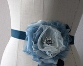 Flower Sash In Vintage Blue Silk Organza