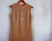 1960s Vintage Dress //  Butterscotch Mini Dress. Soutache