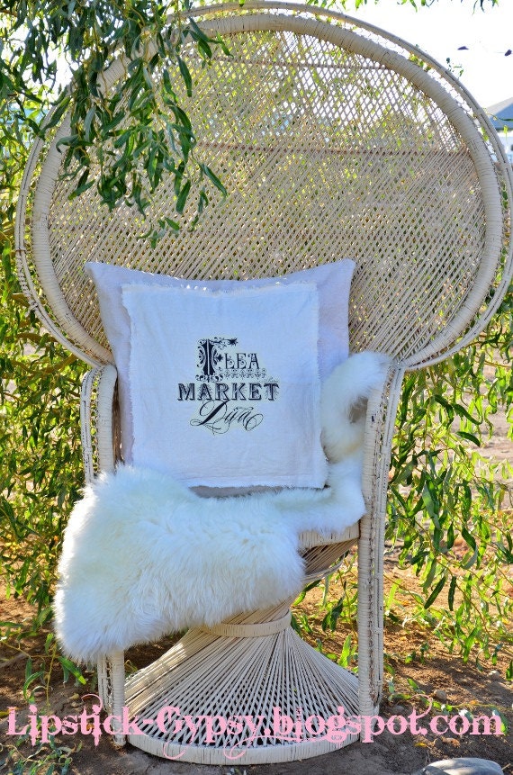 Shabby Tattered Repurposed Vintage Cream Canvas Ephemera Down Pillow- FLEA MARKET DIVA