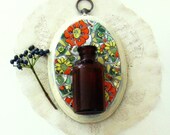 Orange Flowers Mosaic Vase Brown Bottle Wall