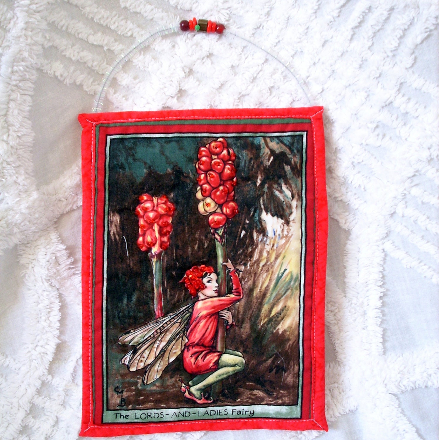 Christmas Fairy Quilt Handmade Cicely Mary Barker Flower fabric Holiday Decor Wall Hanging Home Decorations Patch Holiday Red Green Cream