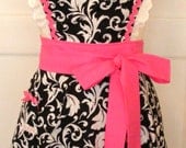Sweetheart Retro Apron Black and White Damask with Hot  Pink Trim