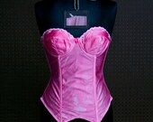 Vintage Neon Pink Satin Corset "Candy Coated" Tie-dyed Bustier Top B/C 32/34