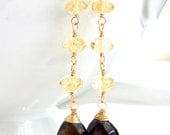 Smokey Quartz Earrings 14k Gold Wire Wrapped Citrine, Large Teardrop Gemstone Earrings Handmade Autumn Jewelry by Sonja Blume