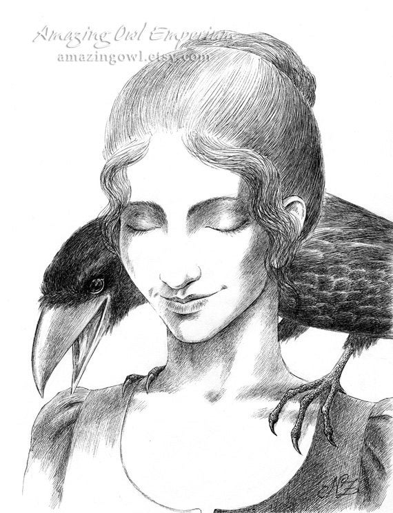 Girl and Raven - 8x10" Giclee Art Print