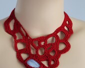 Crimson Crochet Necklace - Crochet Jewelry  - Summer Fashion - Blue Agate Stone