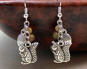Nuts and Squirrels Earrings with Acorn Charms and Jasper