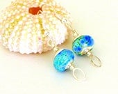 Blue-Green Glass Bead Earrings. Turquoise Lampwork Bead Earrings. Aqua Glass Bead Dangle Earrings. Gypsy Boho Earrings. Glass Bead Jewelry.