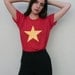 Vintage 1980's Crimson Red Super Soft Star Print Tee Shirt S/M