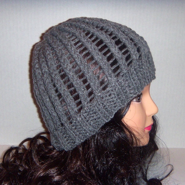 Knitted Beanie Hat, Grey knit hat for Men or Woman, knitted skullcap